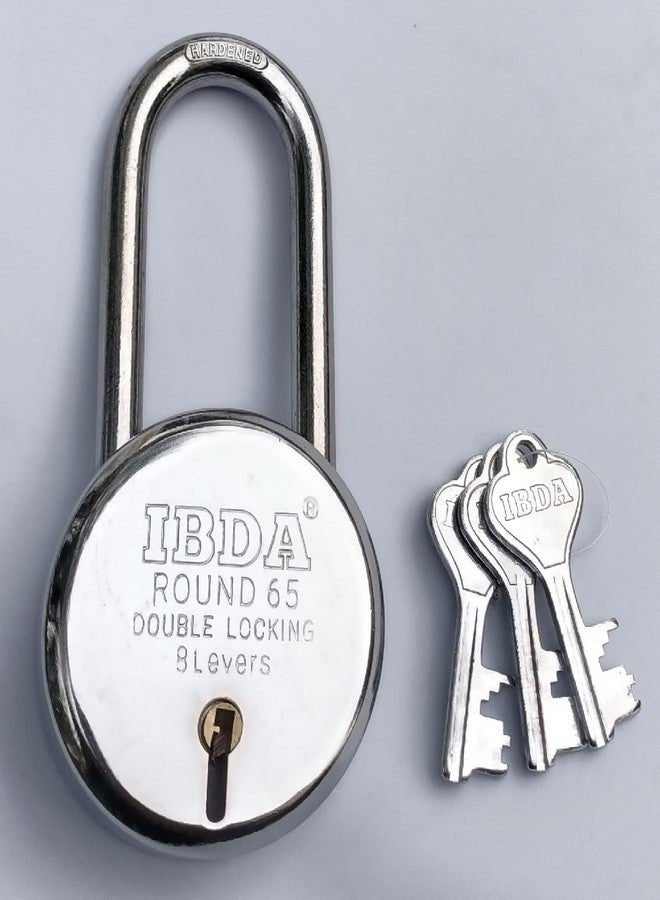 IBDA قفل IBDA طويل ذو قفل بمفتاح 65 مم | قفل ومفتاح | قفل مزدوج | تقنية 8 أذرع | قفل بهيكل فولاذي بدون مسامير | قفل للمنزل، البوابة، الشواية، الباب، الكادي، القناة، السلسلة، المحل، المستودع، صندوق العداد (عبوة من قطعة واحدة) - Image 4